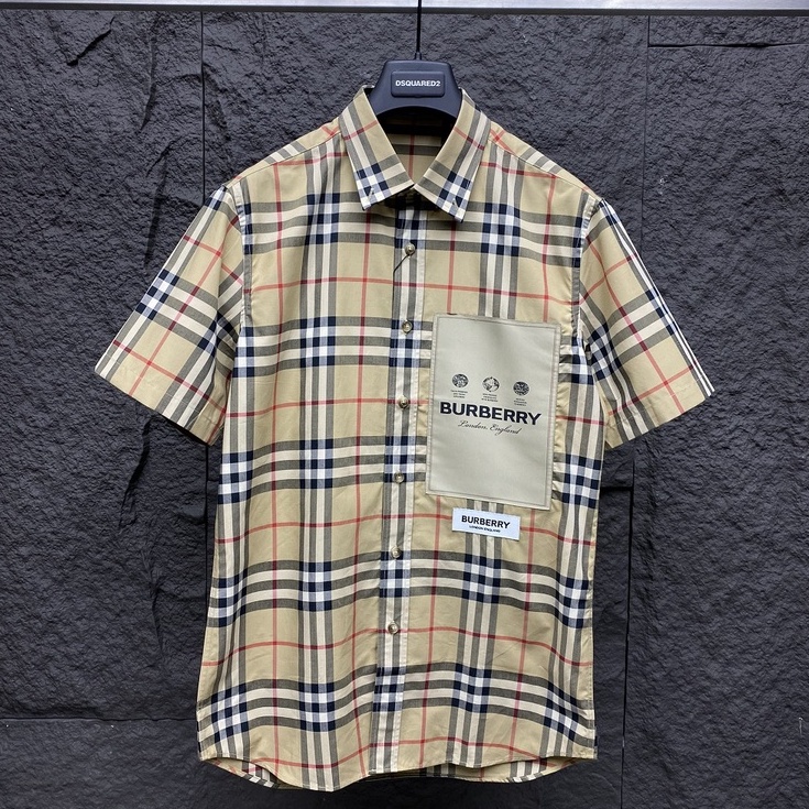 Áo sơ mi cộc tay Burberry sọc kẻ wash ngực LA on web
