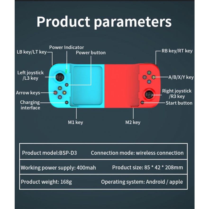 Bluetooth Không Dây Di Động Bộ Điều Khiển Trò Chơi, Chơi Game Iphone, Android, Máy Tính Bảng Bàn Tay, Có Thể Thu Vào Tay Cầm Chơi Game, phụ Kiện Game Techer