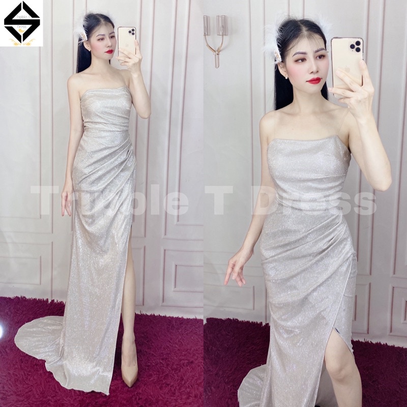 Đầm mãi TRIPBLE T DRESS cúp xẻ đùi thun nhũ lấp lánh - size S/M/L - MS402V