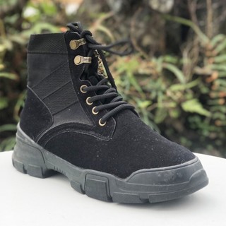 Giày boot nữ cổ thấp da lộn hiện đại 20464