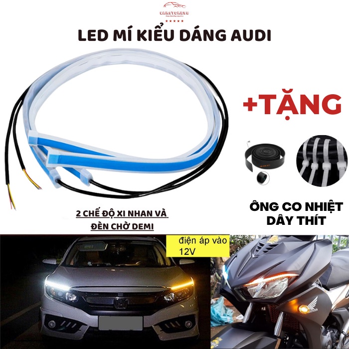 Dây Đèn Led Mí Audi Cho Ô tô và Xe Máy Hiệu Ứng 2 Chế Độ Xi Nhan Chạy Đuổi Demi Xếp Gạch - DC 12v Chống Nước