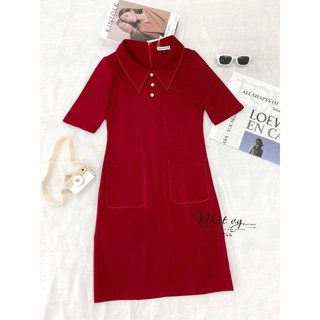 ĐẦM SUÔNG CỔ BẺ CÓ TÚI VIỀN CHỈ - D1744