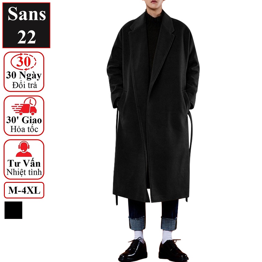 Áo măng tô nam form rộng Sans22 khoác dạ blazer dáng dài mangto hàn quốc đen bigsize to cỡ lớn 3xl 4xl 80kg 90kg 100kg