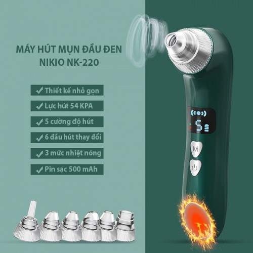 Máy hút mụn đầu đen kết hợp đầu tạo nhiệt nóng Nikio NK-220 - 6 đầu hút | OKbuy