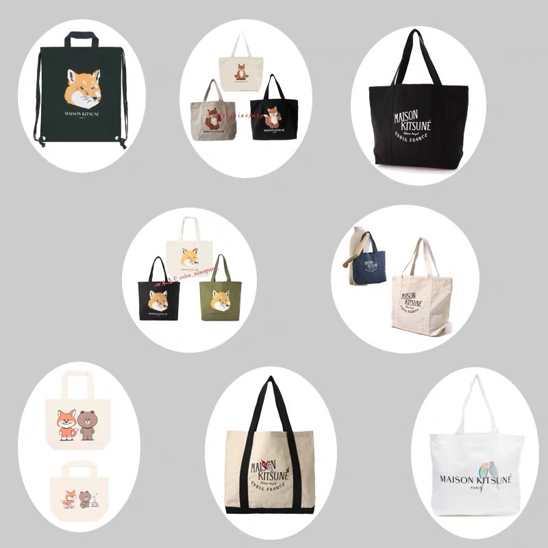 Túi tote Vải canvas In Hình Cáo maison Kitune Thời Trang Cho Nam Và Nữ
