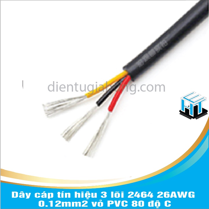 1 mét Dây cáp tín hiệu 3 lõi 2464 26AWG 0.12mm2 vỏ PVC 80 độ C