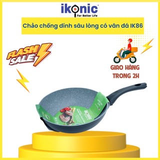 Chảo chống dính bếp từ loại sâu lòng có vân đá của IKONIC IK86 - Bảo hành 2 năm 1 đổi 1