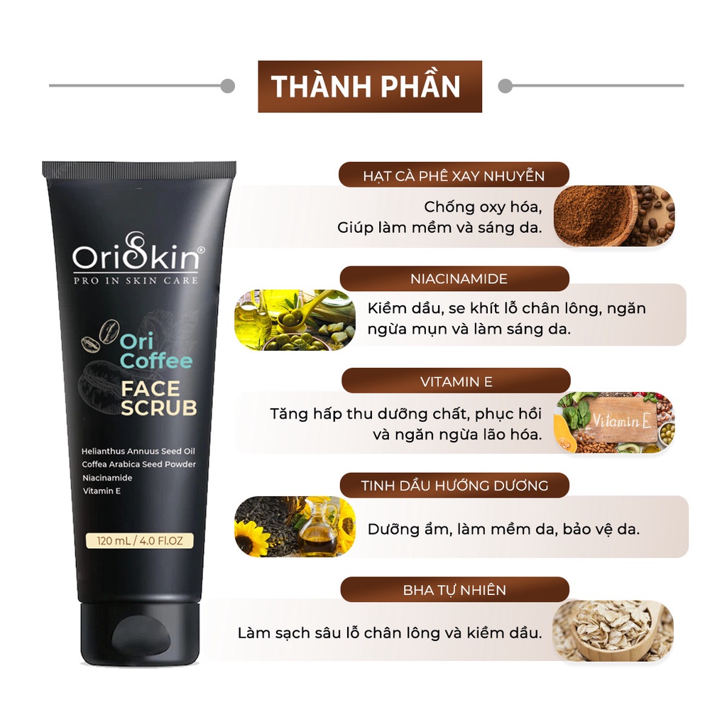 Combo Tẩy Tế Bào Chết Cà Phê Da Mặt  Ori Coffee Face Scrub 120ml và Tẩy Tế Bào Body Ori Coffee Body Scrub 250ml