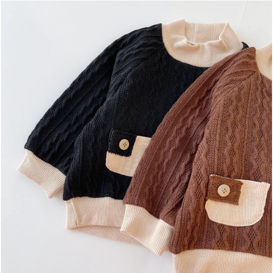 Áo len dài tay cao cổ phong cách Hàn Quốc ALG-BE KOREA cho bé trai bé gái size 7-25kg