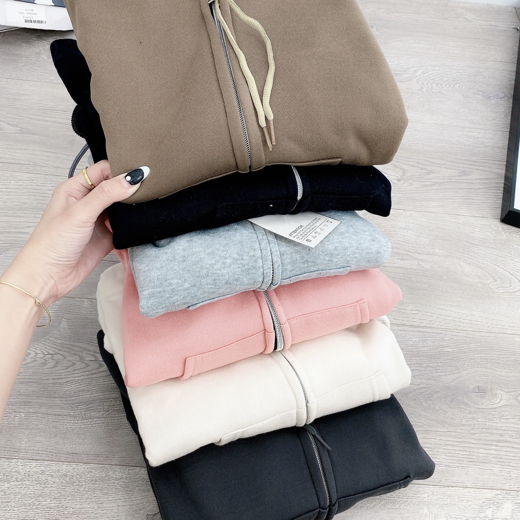 Set áo khoác nỉ bông kéo khoá kèm quần dài trơn dày dặn