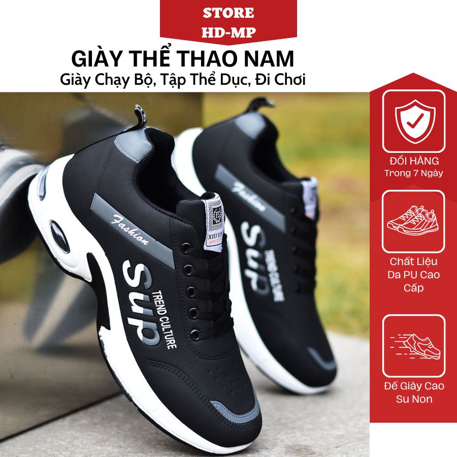 Giày Thể Thao Nam Giày Sneaker Nam Đế Đệm Khí Có 2 Màu Trắng Đen