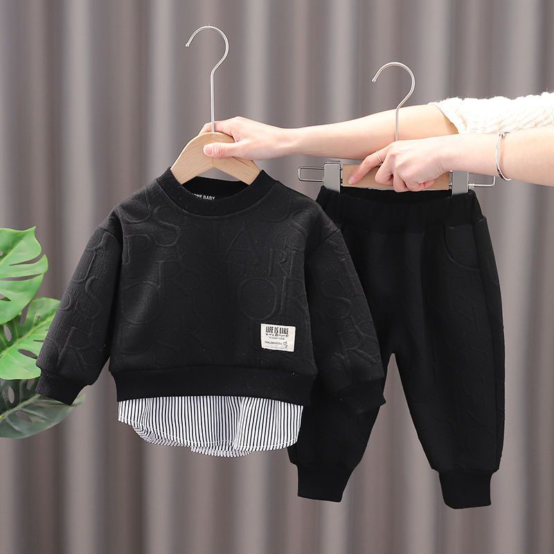 Set Đồ Xuân Thu 2022 Hai Món Gồm Áo Sweater Tay Dài Màu Trơn Hợp Thời Trang Cho Bé Trai
