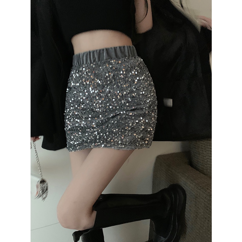 Chân Váy Chữ a Lưng Cao Đính Kim Sa Lấp Lánh Thời Trang Cho Nữ