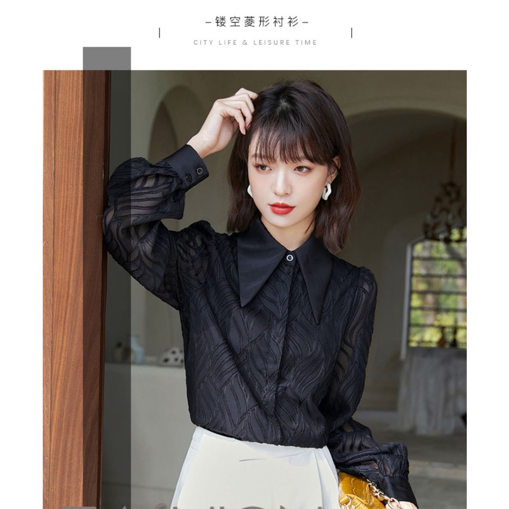Áo Sơ Mi Chiffon Tay Dài Màu Đen Thời Trang Mùa Thu Phong Cách Hàn Quốc Cho Nữ