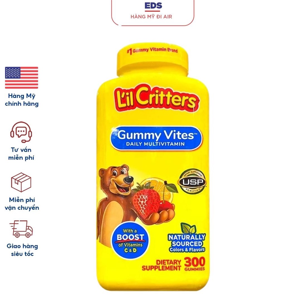 Kẹo dẻo gấu date 12/2024 bổ sung vitamin tổng hợp cho trẻ em L'il Critters Gummy Vites  - EDS Hàng Mỹ