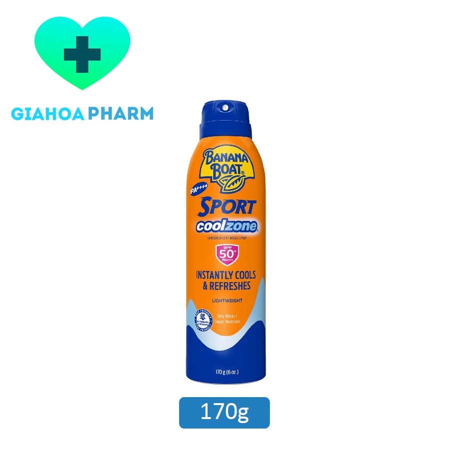 Sữa chống nắng dạng xịt Banana Boat Sport Cool Zone Spray SPF 50 - Chống nắng mát lạnh thể thao, tắm biển