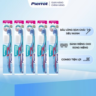 Combo 5 Bàn Chải Đánh Răng PIERROT Dành Cho Răng Niềng, Với Lông Chải Siêu Mảnh Giúp Làm Sạch Thức Ăn Thừa, Mảng Bám