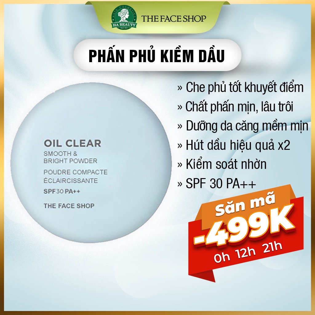 Phấn phủ kiềm dầu The Face Shop siêu mịn cho da hỗn hợp da dầu trang điểm Oil Clear Smooth & Bright Powder 9g