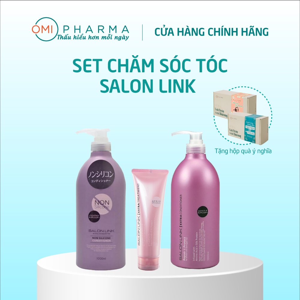 [Kèm Hộp Quà] Combo Bộ Dầu Gội Xả Không Chứa Silicone Phục Hồi Tóc 1000ml và Kem Dưỡng Tóc 250g Salon Link Nhật Bản