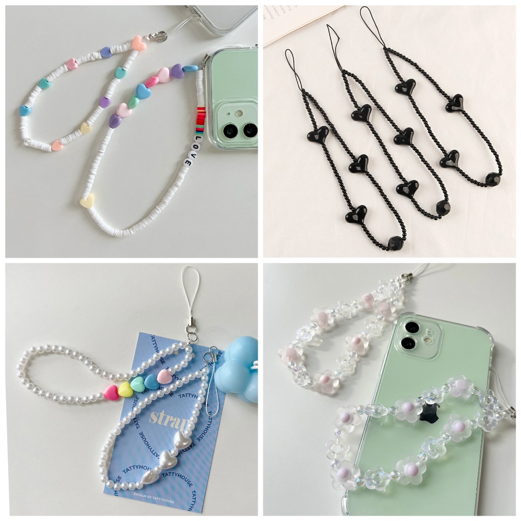 Dây treo điện thoại handmade trái tim nhiều màu, nhiều mẫu phong cách Hàn Quốc