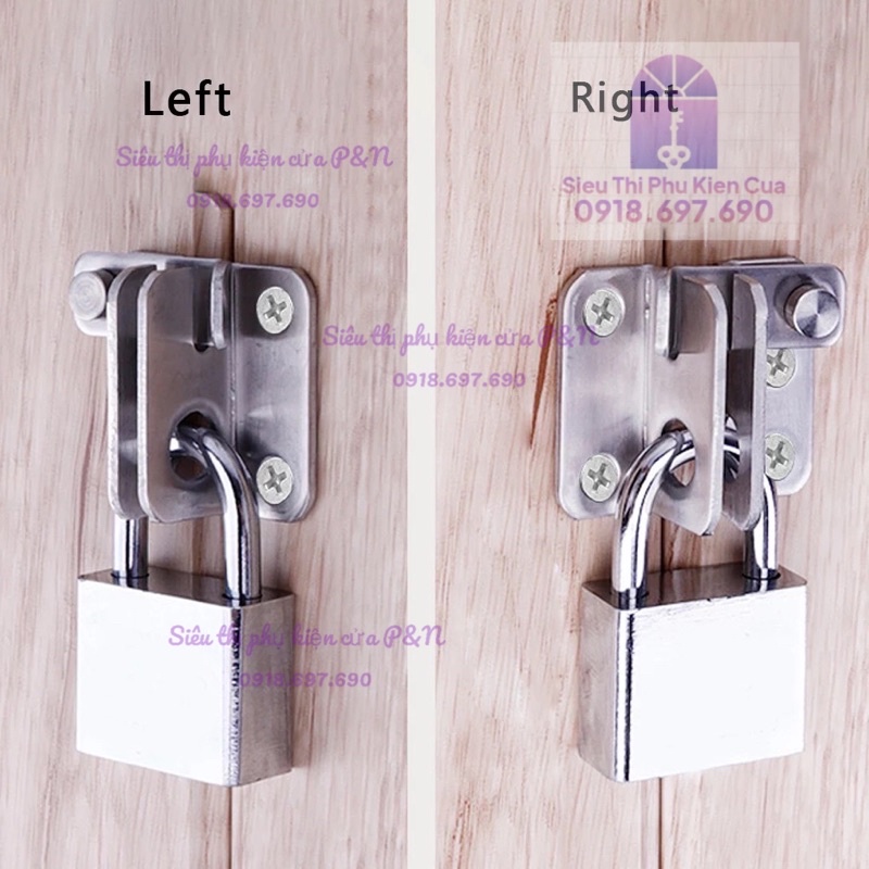 Chốt gài cửa mở / cửa lùa có lỗ móc khoá Bóp Inox 304