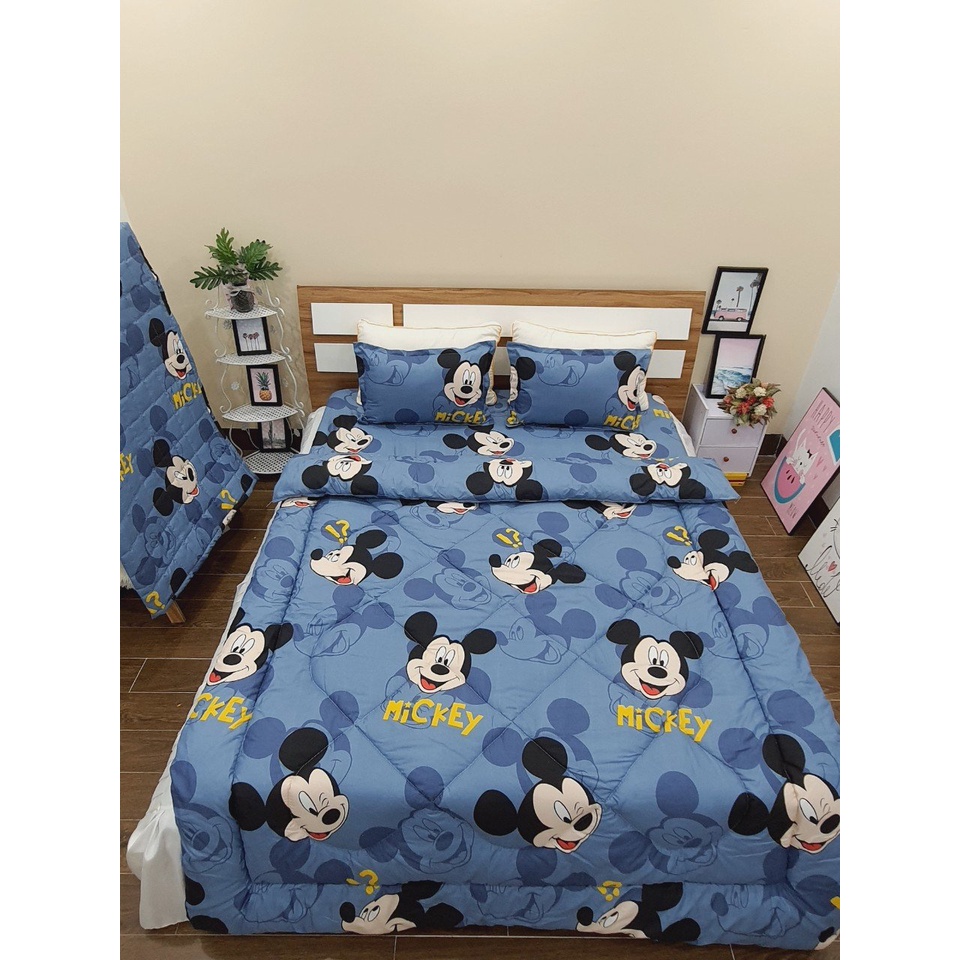 (Thanh lý lỗ) ⚡ Trọn bộ 5 món ga gối chăn phao poly cotton mẫu Mickey xacó ruột bông dày loại 1 kích thước 1m2/m6/m8/2m2