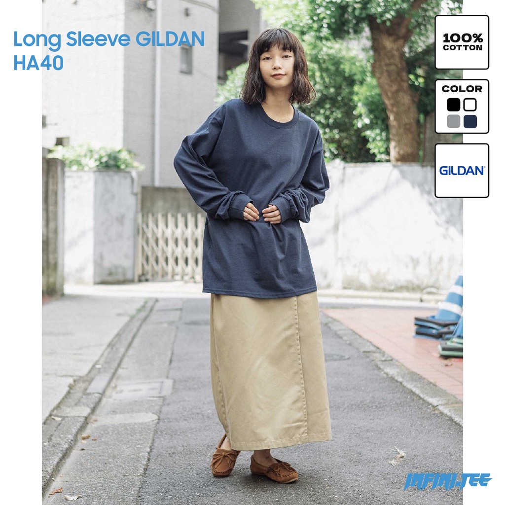 Áo thun trơn tay dài  INFINITEE Gildan HA40 - HAMMER 100% Cotton