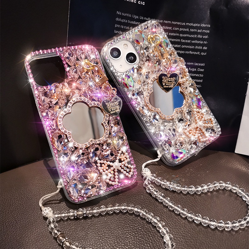 ♞☢Ốp Điện Thoại Silicone Đính Đá Có Dây Đeo Chéo Cho Apple iphone 13 12 pro 14 promax i11 xr 8Plus xs max 14