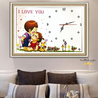 Tranh thêu chữ thập đồng hồ dễ thương 52cm x 39cm