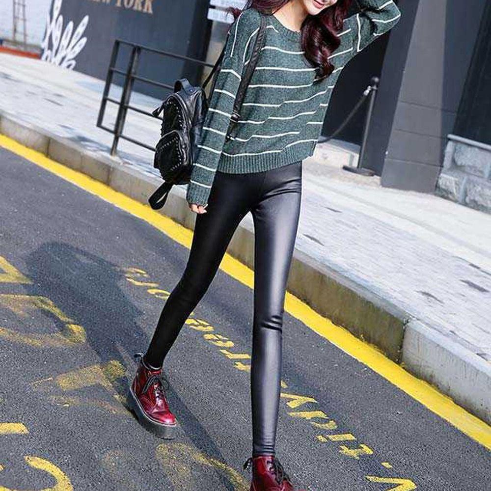 Epoch Quần Tất Da PU Lót Nhung Lưng Cao Ôm Dáng Thời Trang Cho Nữ