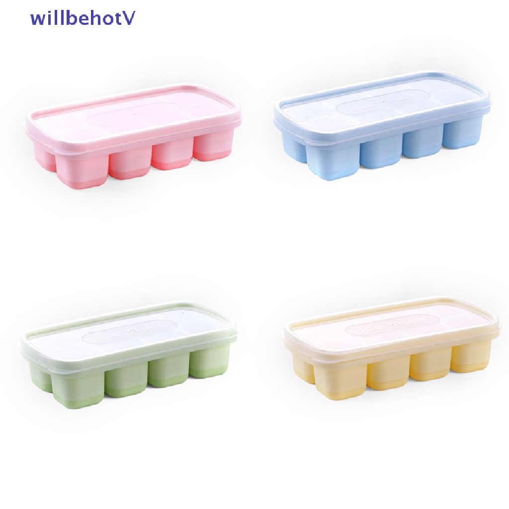 Khuôn Silicone Làm Đá Viên 8 Ngăn Có Nắp Trong Suốt