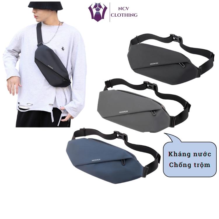 Túi đeo chéo nam nữ cao cấp chống trộm kháng nước màu đen xám xanh đeo vai ngực hông bụng, túi bao tử đi chơi-NCV20