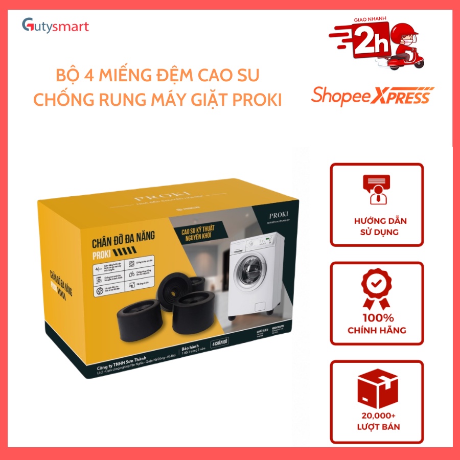Bộ 4 miếng đệm cao su chống rung máy giặt Proki mẫu mới 2022, Đế chống rung lắc máy giặt , tủ lạnh làm giảm tiếng ồn