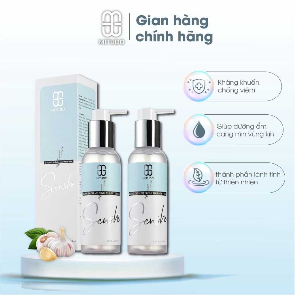 COMBO Dung Dịch Vệ Sinh Phụ Nữ MITUDO Senshe 150ml X2 Chai dưỡng ẩm dùng được cho mẹ bầu và sau sinh