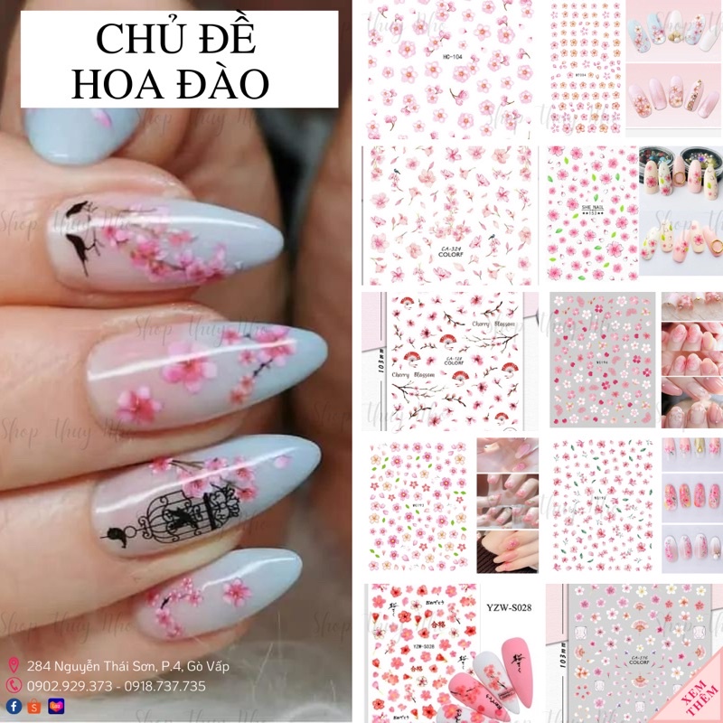 Sticker,hình dán móng tay hoạ tiết hoa anh đào Tết dán và trang trí móng tay nghệ thuật chuyên nghiệp nail