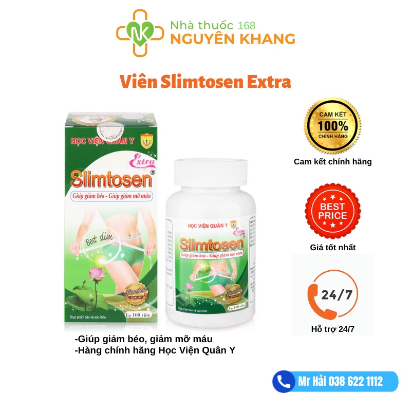 Slimtosen extra Học Viện Quân Y, Hỗ trợ giảm cân, giảm mỡ máu, cải thiện tình trạng béo phì