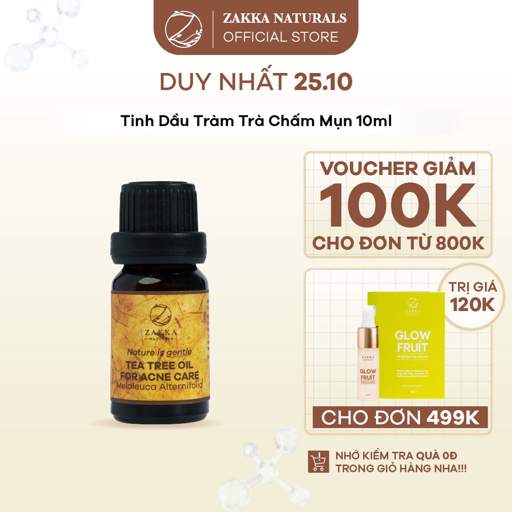 [Mã FMCGMALL -8% đơn 250K] Tinh Dầu Tràm Trà Zakka Naturals Acne Tea Tree Oil Giảm Mụn Giảm Sưng 10ml