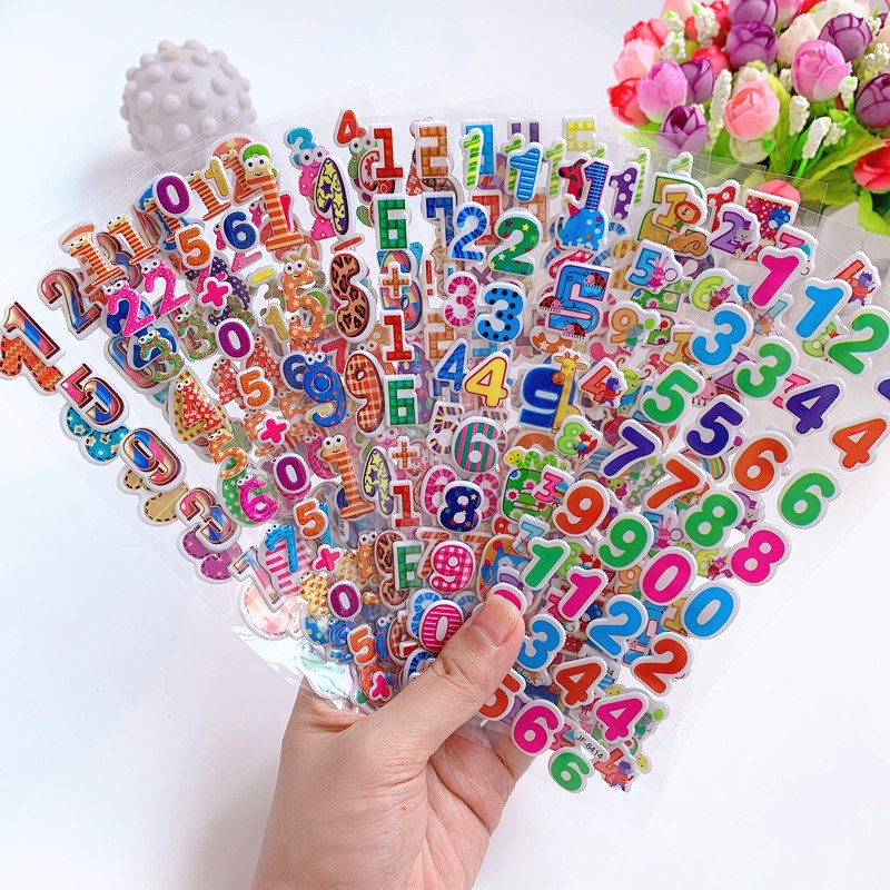 Bộ 6 Tấm Sticker Dán 3D Hình Chữ Cái Tiếng Anh Họa Tiết Hoạt Hình Dành Cho Trẻ Em