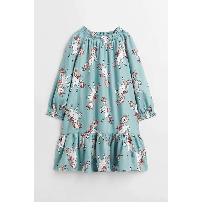 Váy dài tay unicorn xanh HM H&M_hàng chính hãng authentic