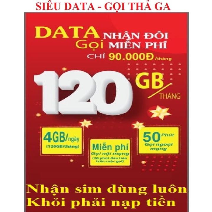 Sim 4G 1 Năm Sim Viettel V120N /V90 Tặng 120GB /Tháng Gọi Miễn Phí _ĐẸP