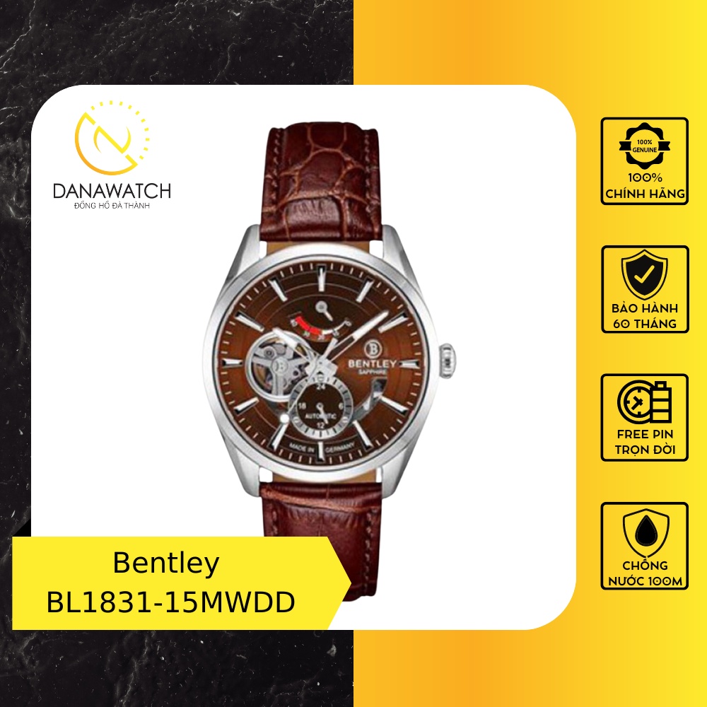 Đồng hồ nam Bentley BL1831-15MWDD mặt kính sapphire chống xước hiệu quả dây da nâu đỏ toát lên vẻ trẻ trung hiện đại