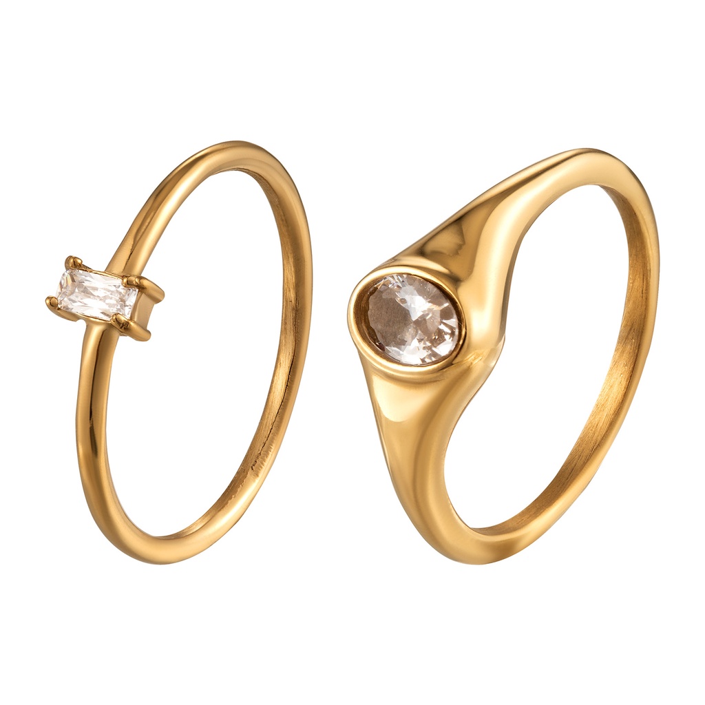 Nhẫn Thép Titan Mạ Vàng 14k Hình Chữ Nhật Đính Đá Phong Cách Âu Mỹ Cho Nữ