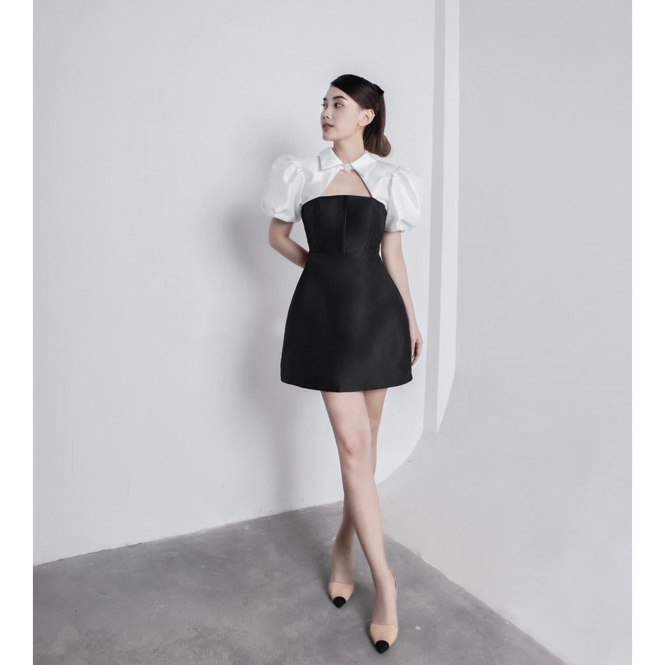 Váy Tapta cut out tông đen pha trắng sang trọng đi tiệc đi chơi MH0005