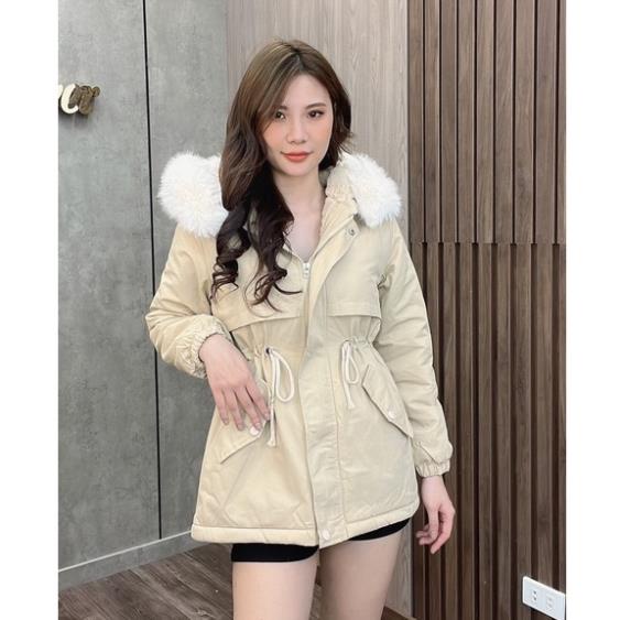 Áo khoác Parka Kaki nữ  801 trần lông siêu ấm đại hàn lót lông lông mũ tháo rời tiện lợi thiết ngắn Eva Lover