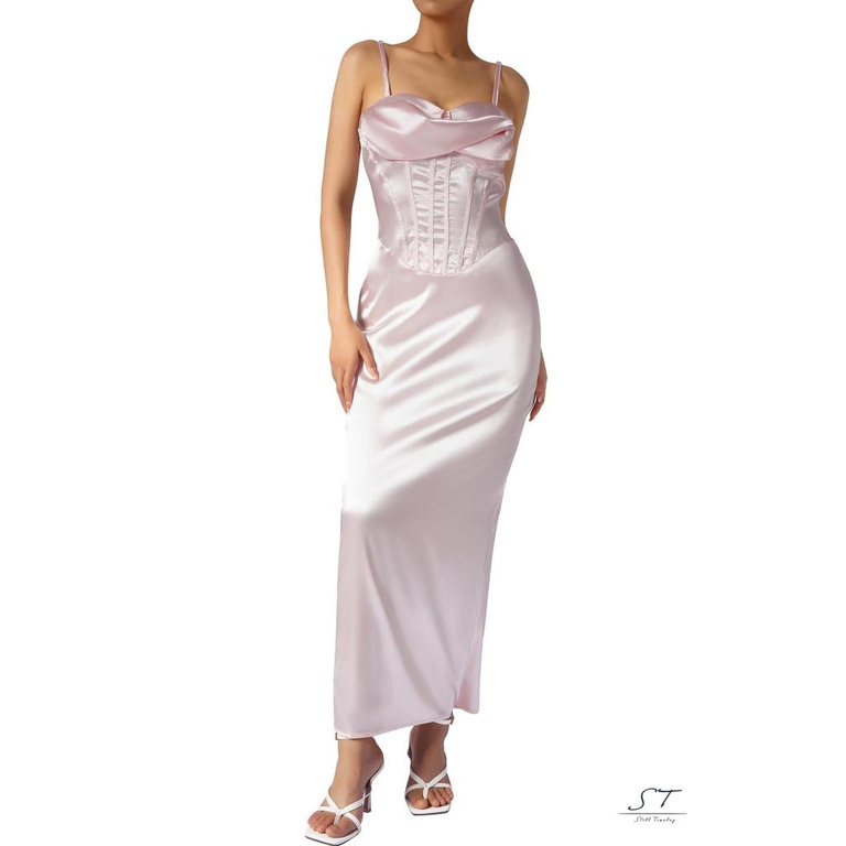 Đầm Dài Hai Dây Ôm Dáng Bằng Vải Satin Màu Sắc Trơn Dành Cho Nữ CY03