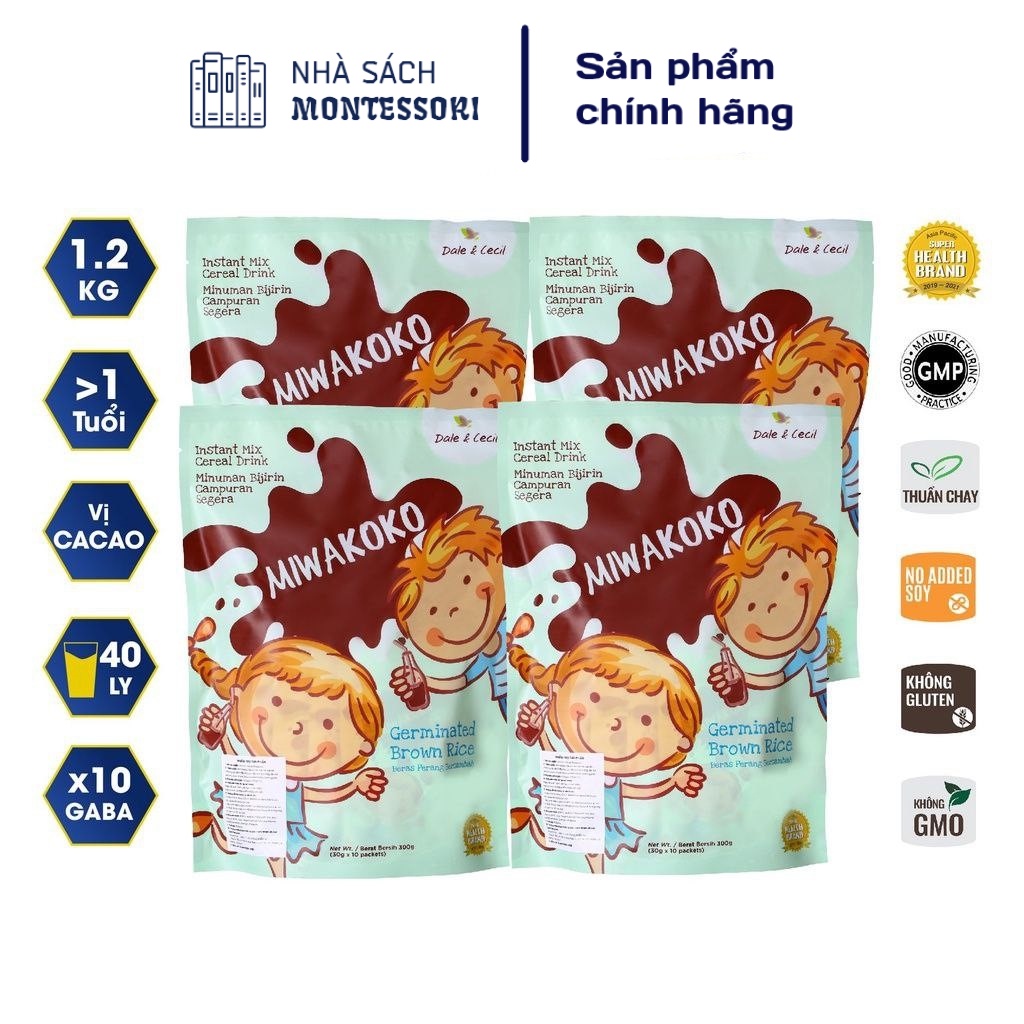 [Tặng Kèm Quà] Sữa Công Thức Hạt Thực Vật Hữu Cơ Vị Cacao Miwakoko 300g x 4 túi ( 1.2kg ) - Miwako -