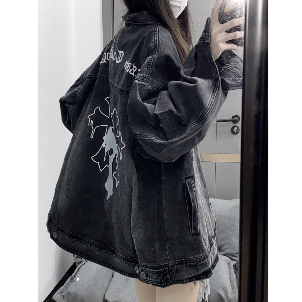 Áo Khoác denim Phối Màu Tương Phản Phong Cách retro Hàn Quốc Cho Nam Nữ