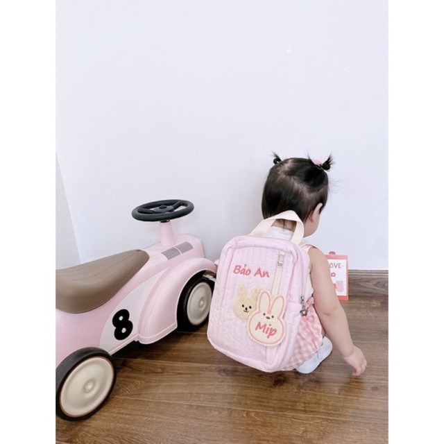 Balo đi học thêu tên cho bé iu 👼🏻 màu hồng/ trắng