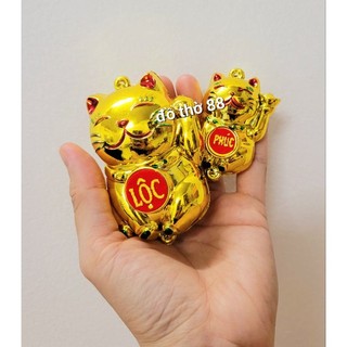 Mèo thần tài chữ đỏ mẫu trang trí tháp tỏi