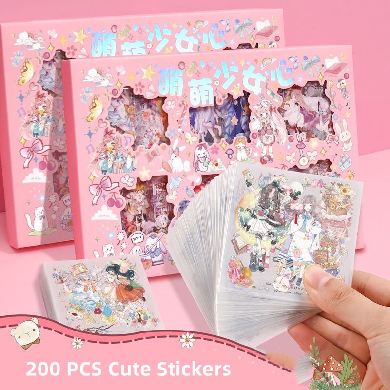Set Sticker Hộp 200 Tấm Sticker/ Hình Dán Cute Sticker Dễ Thương/Stiker Cute/ hình dán trong suốt/miếng dán trang trí/sitker trang trí sổ tay/hộp sticker